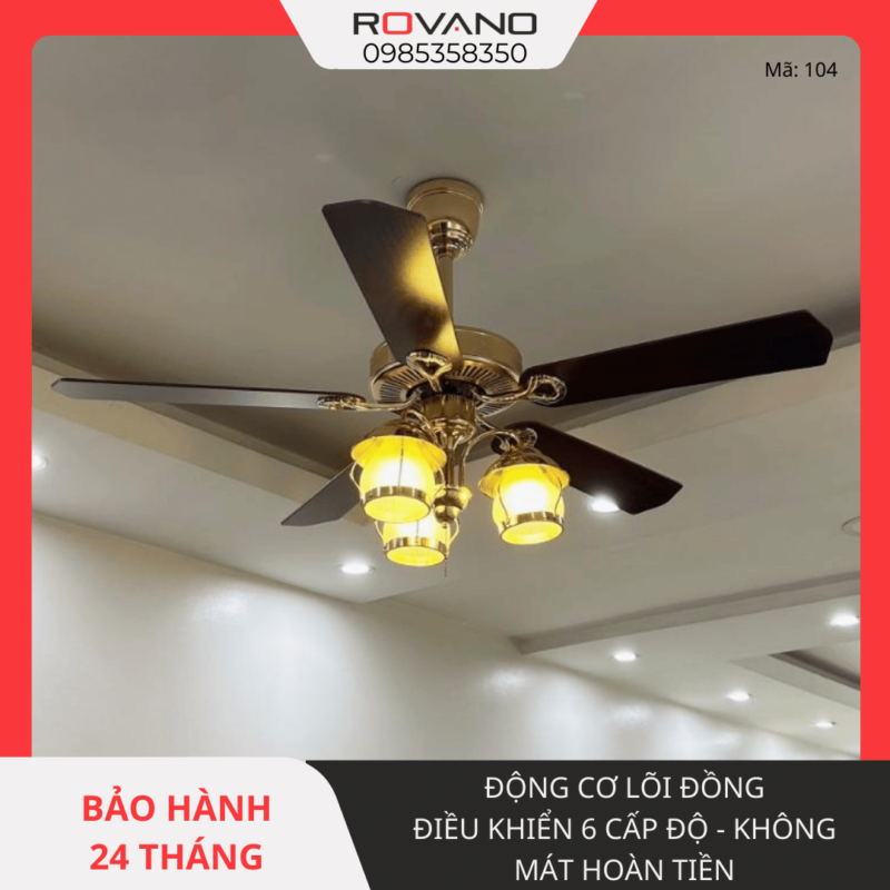 Quạt trần đèn cánh gỗ RQT-104-G