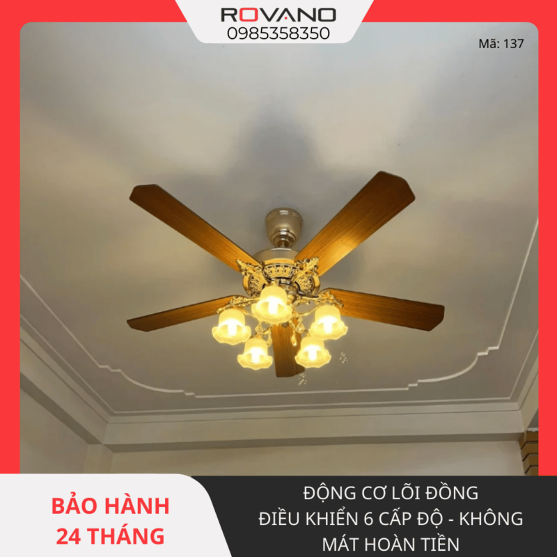 Quạt trần đèn cánh gỗ RQT-137